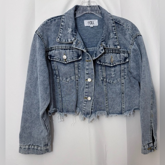 P.Cill Cropped Button Down Long Sleeve Denim Jacket Size Medium - Picture 2 of 12